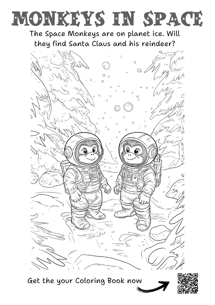 Two monkeys on ice planet looking for Santa Claus